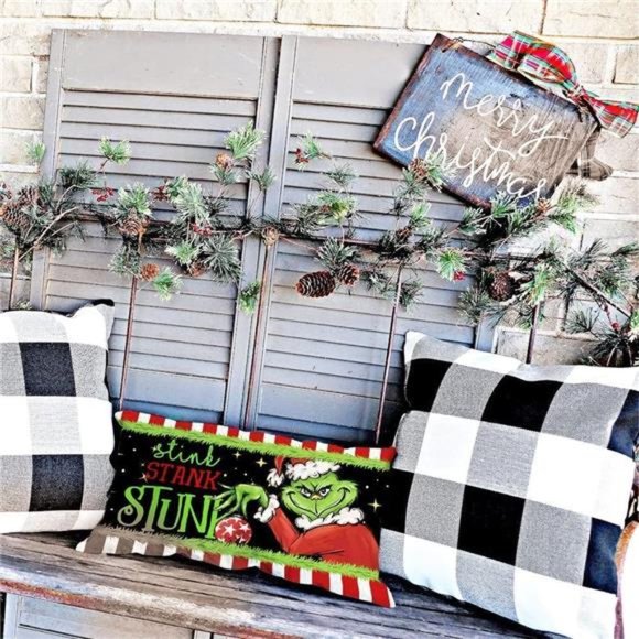 Christmas Throw Lumbar Pillow Cover 12X20 Inches |  Stink Stank Stunk Farmhouse - Picture 5 of 6